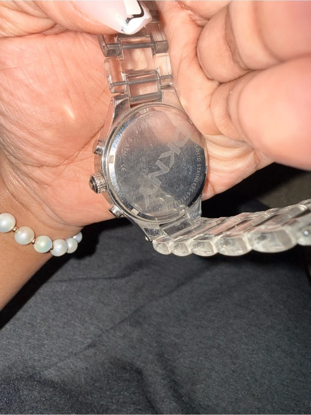 DKNY Clear Crystal-Trim Transparent Bracelet Watch with Silver Dial